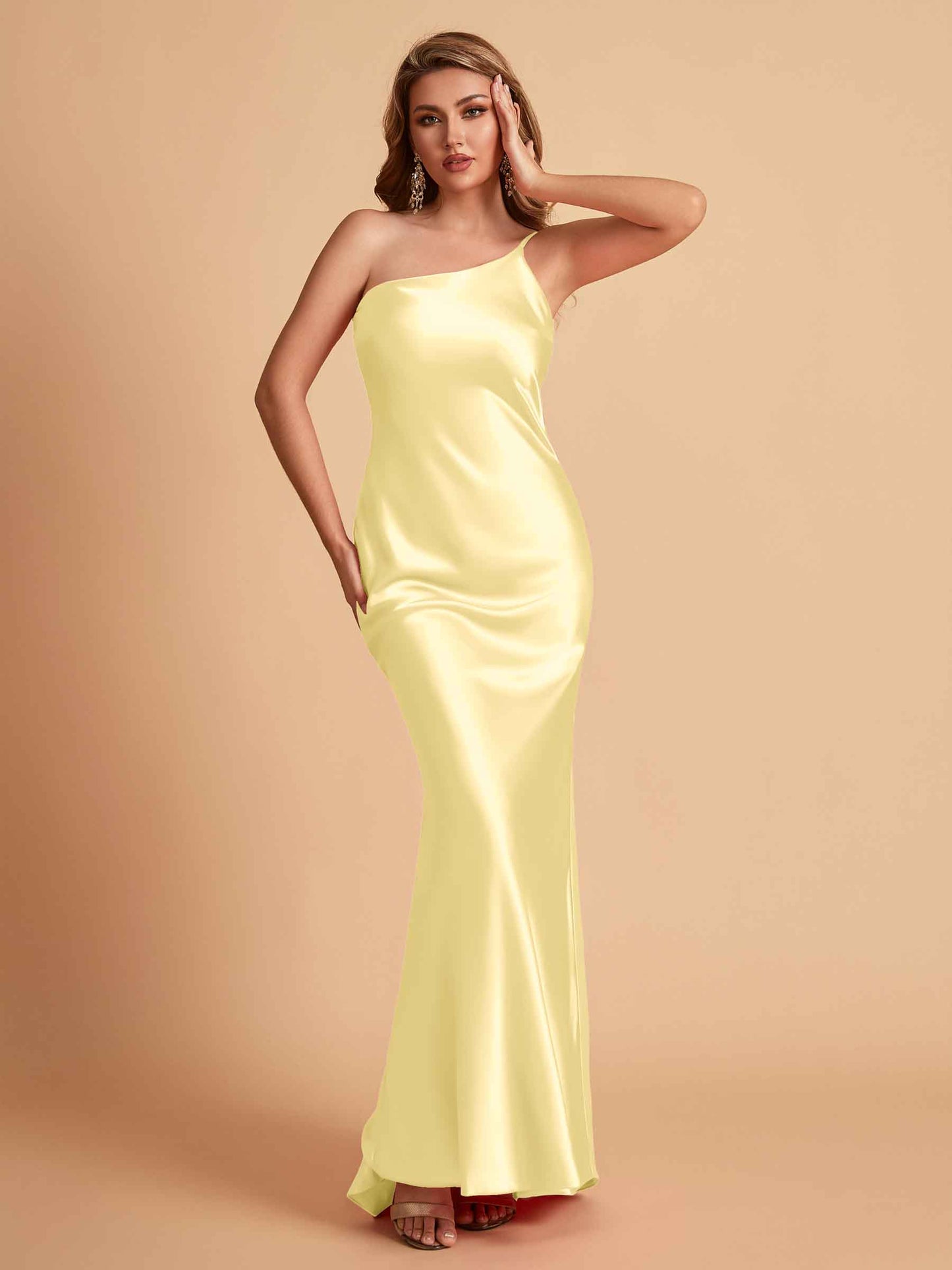 Sexy Silky Satin Sheath One Shoulder Comfy Long Bridesmaid Dresses