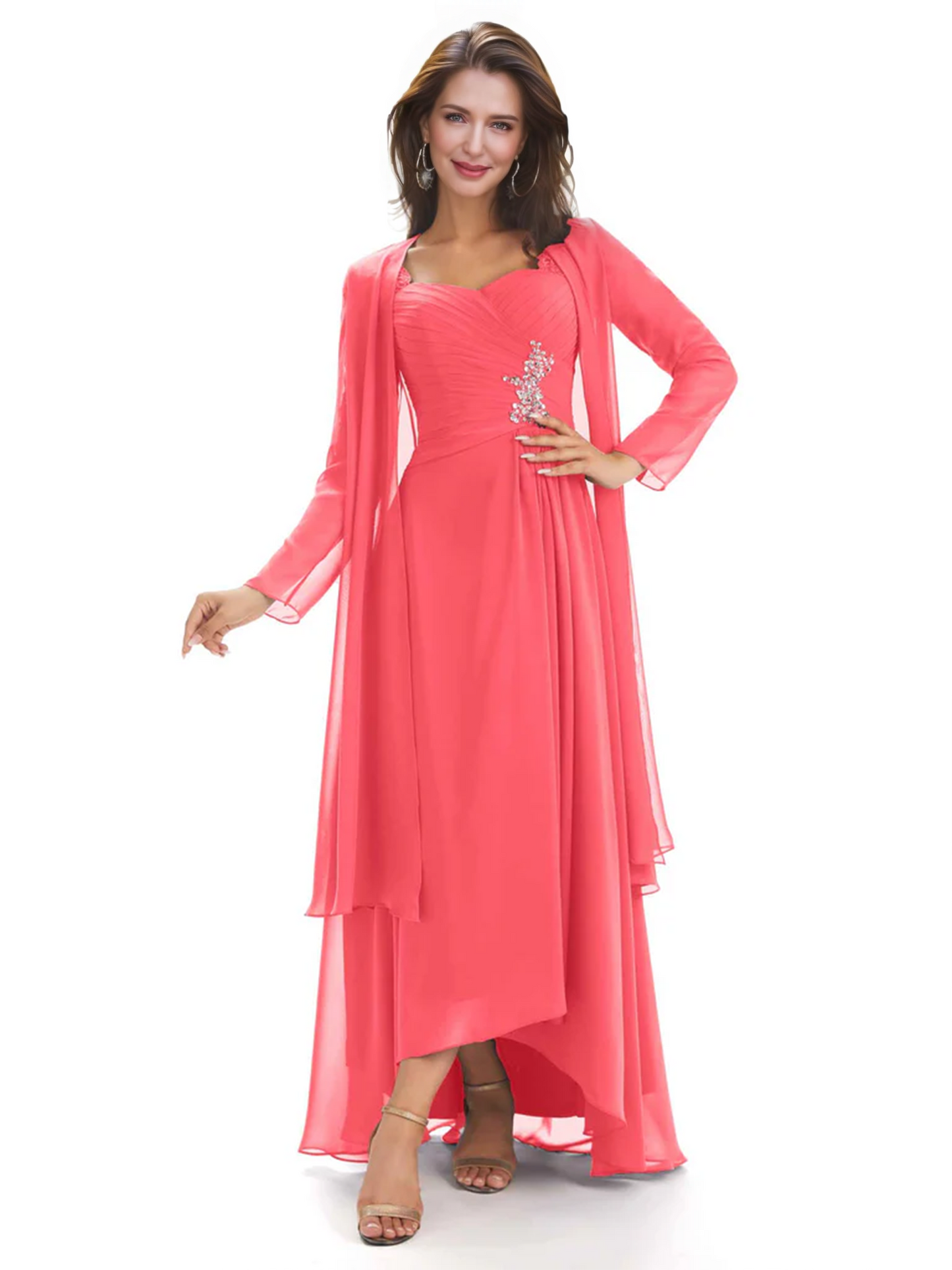 Elegant Asymmetric Neck Long A-Line Chiffon Mother of the Brides Dresses Mom Outfit