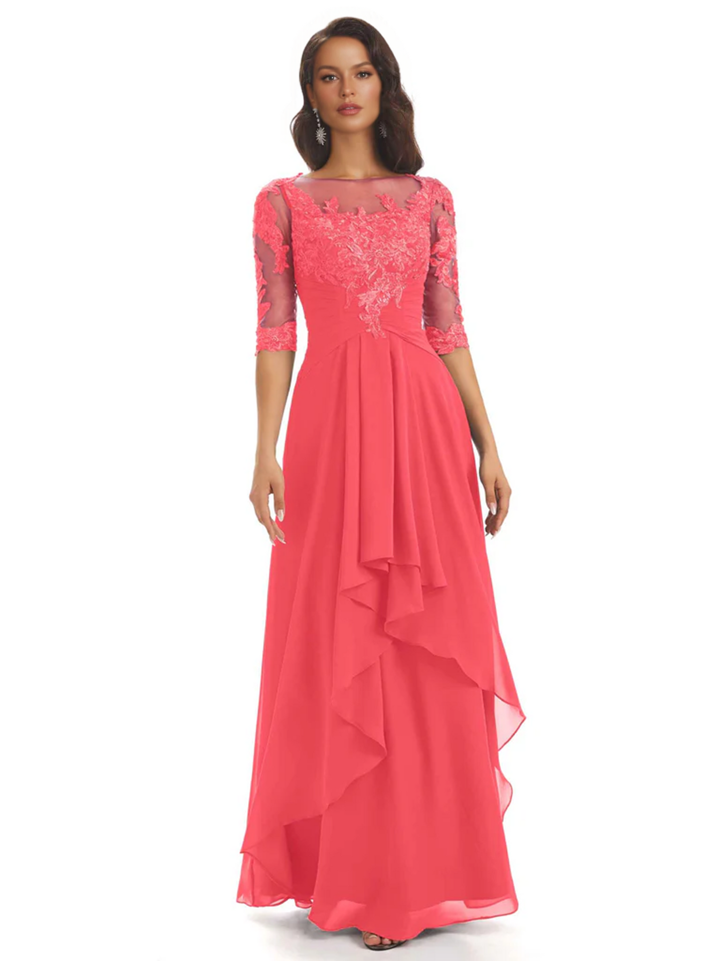 Elegant Lace A-line Chiffon Half Sleeves Mother of the Brides Dresses Floor Length