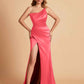 Elegant Silky Satin Mermaid One Shoulder With Pleats Long Bridesmaid Dresses