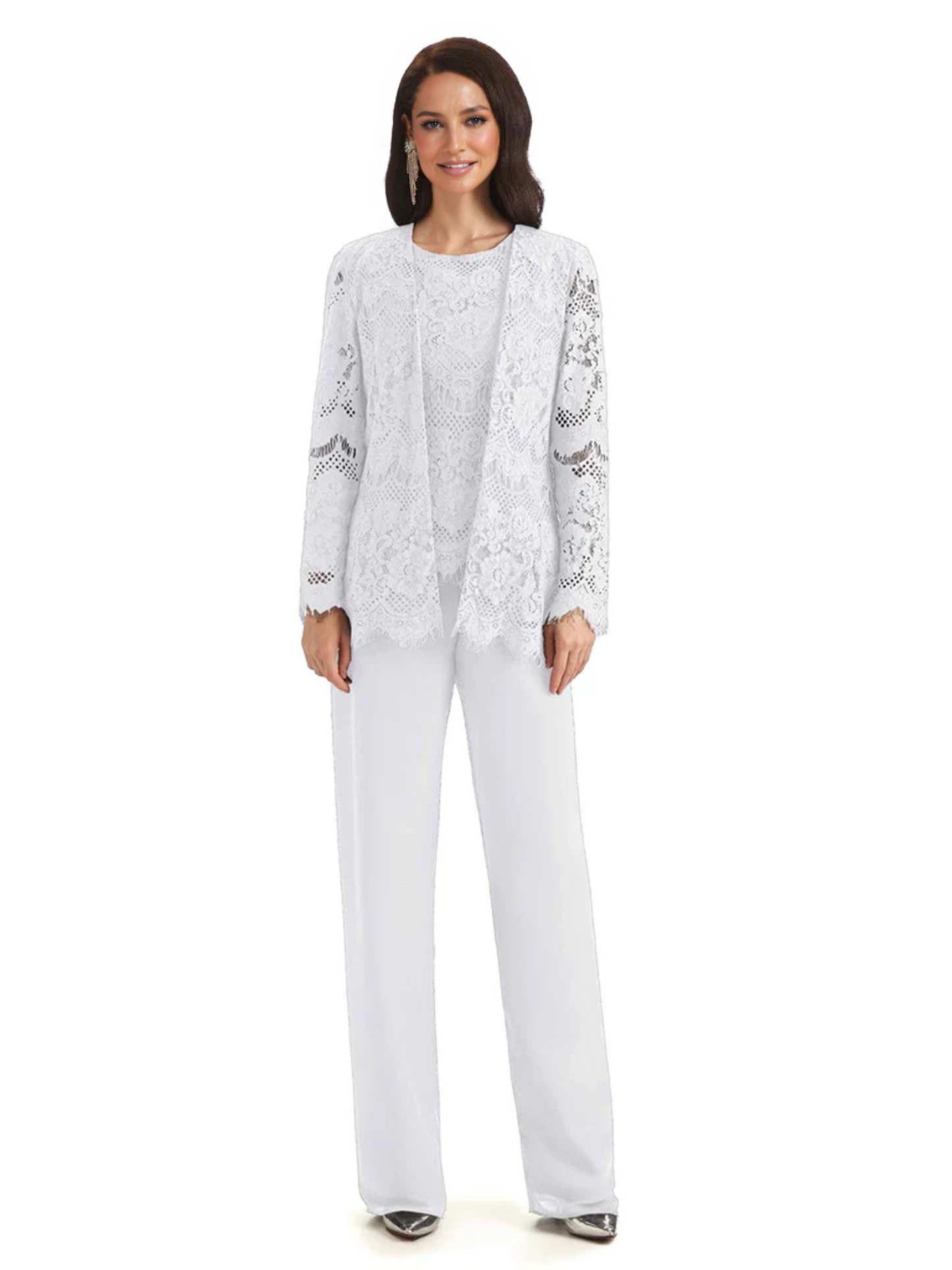 3 PCS Lace Lace Chiffon Long Sleeves Mother of the Brides Dresses Suits