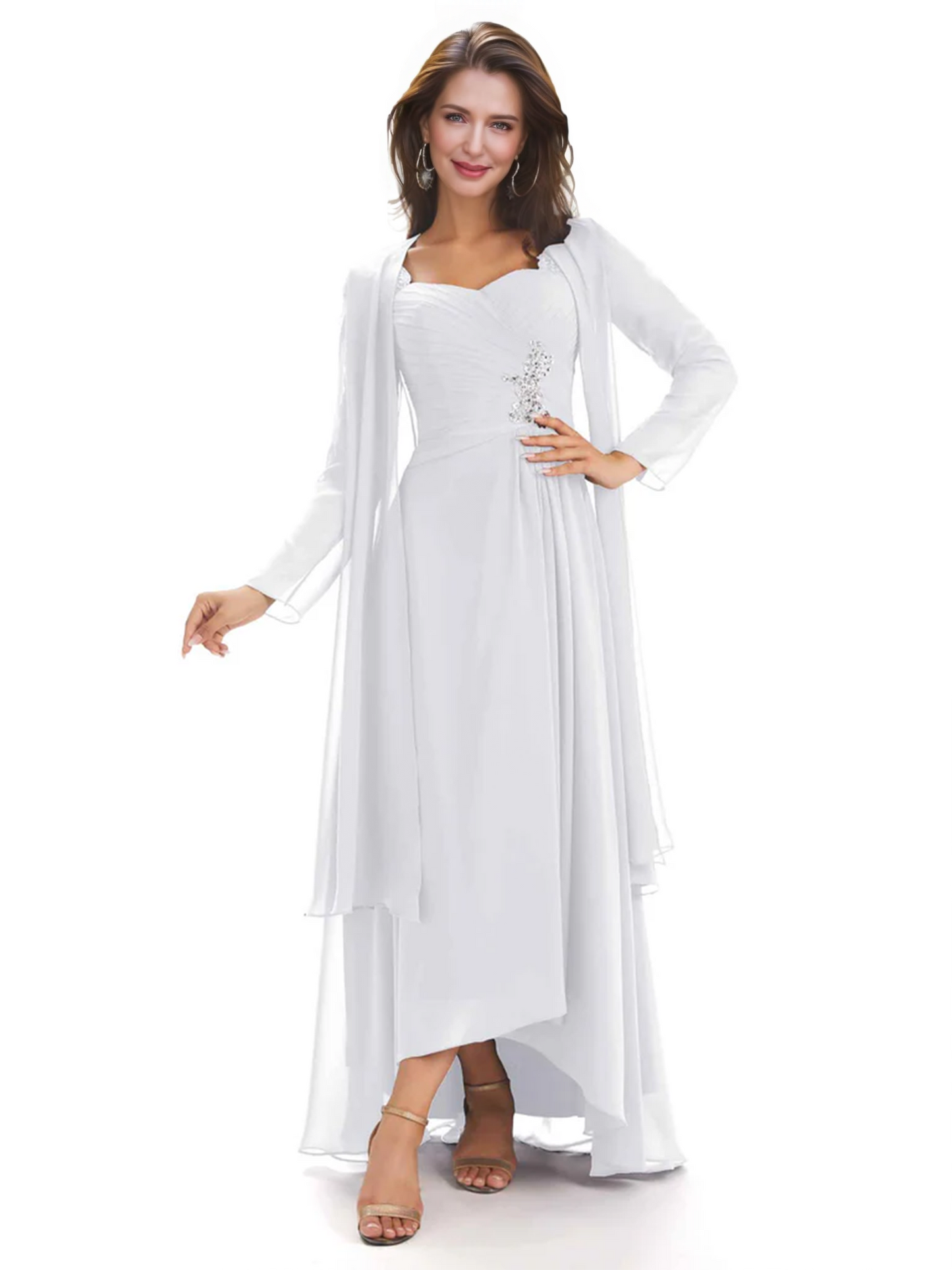 Elegant Asymmetric Neck Long A-Line Chiffon Mother of the Brides Dresses Mom Outfit