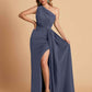 Elegant Soft Satin One Shoulder With Pleats Sheath Long Bridesmaid Dresses