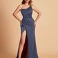 Elegant Silky Satin Mermaid One Shoulder With Pleats Long Bridesmaid Dresses