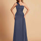 Sexy Satin Sheath One Shoulder With Train Elegant Long Bridesmaid Dresses