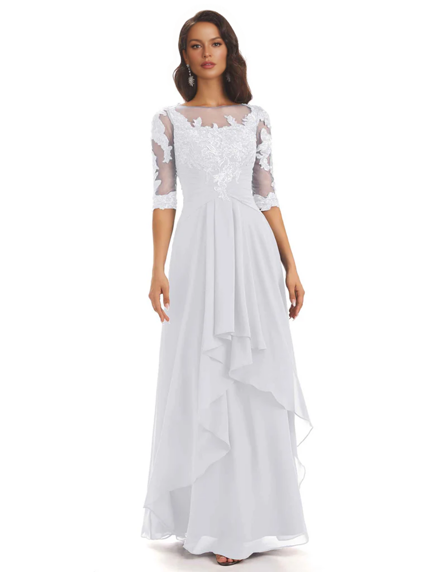 Elegant Lace A-line Chiffon Half Sleeves Mother of the Brides Dresses Floor Length