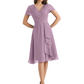 Mother of the Bride Dress Knee-Length V-Neck Chiffon Gown with Ruched Bodice