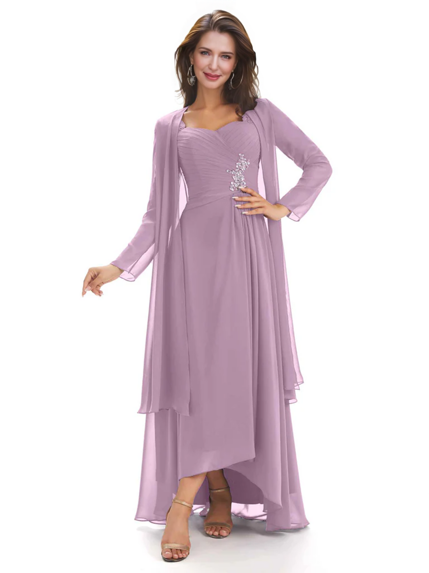 Elegant Asymmetric Neck Long A-Line Chiffon Mother of the Brides Dresses Mom Outfit