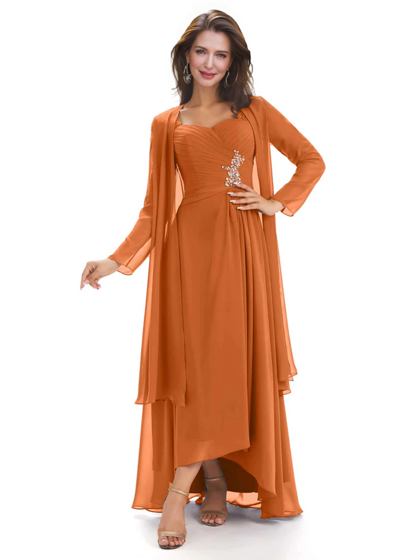 Elegant Asymmetric Neck Long A-Line Chiffon Mother of the Brides Dresses Mom Outfit