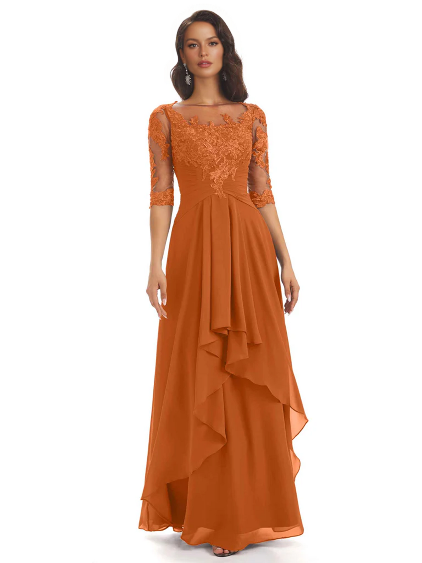 Elegant Lace A-line Chiffon Half Sleeves Mother of the Brides Dresses Floor Length