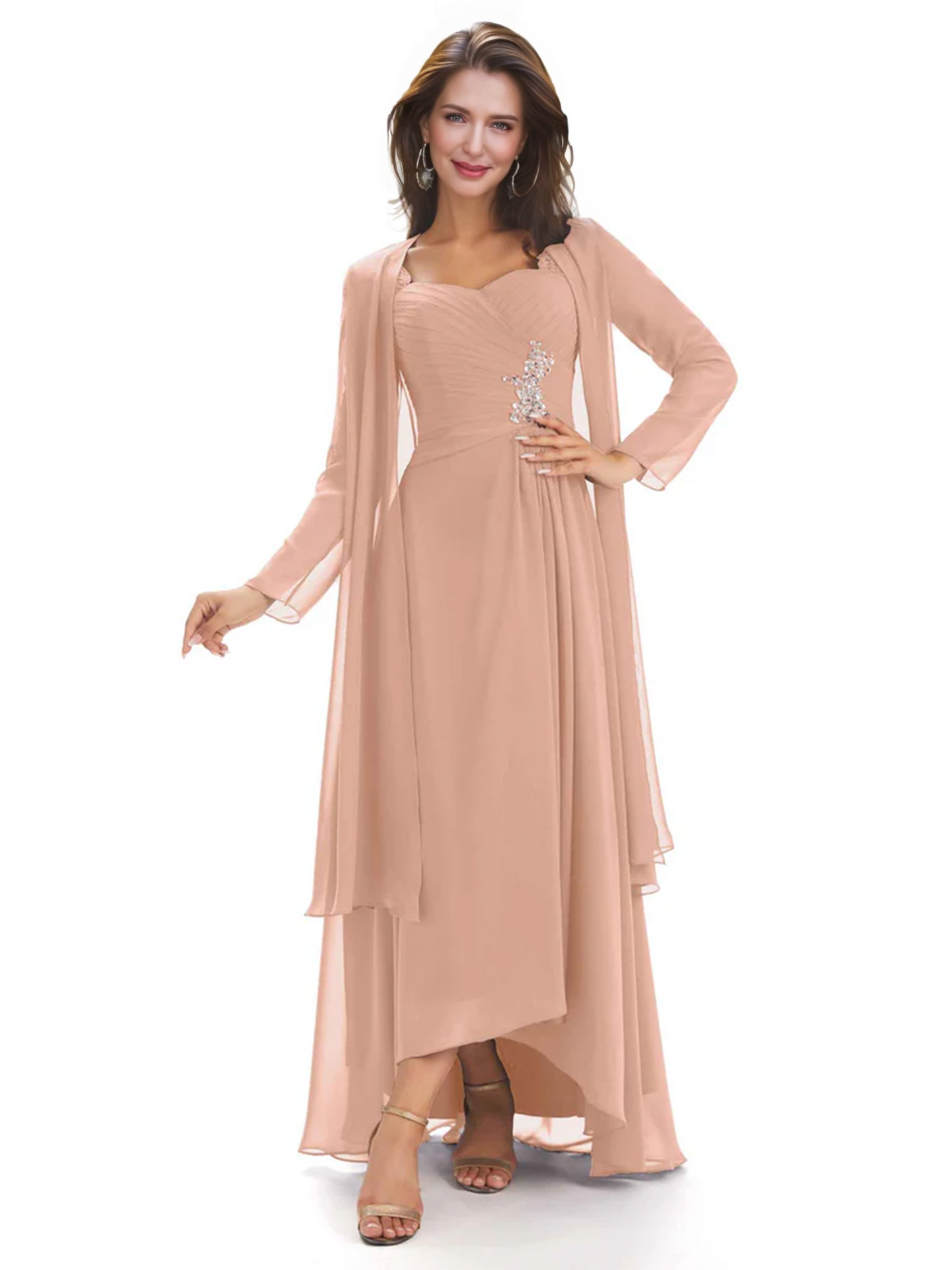 Elegant Asymmetric Neck Long A-Line Chiffon Mother of the Brides Dresses Mom Outfit