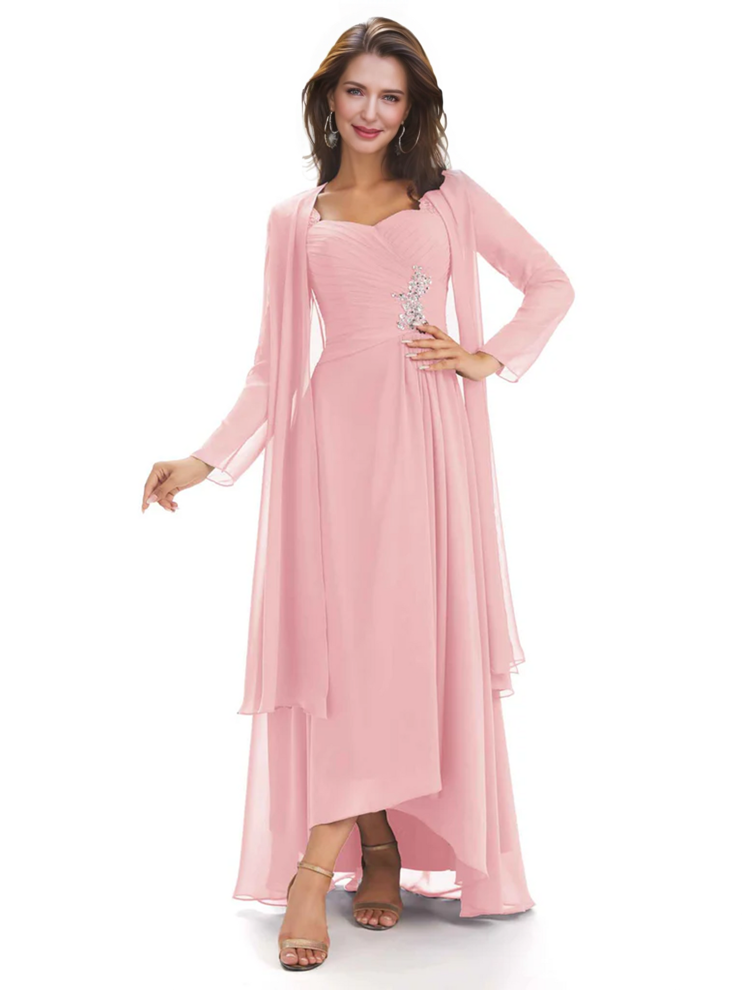 Elegant Asymmetric Neck Long A-Line Chiffon Mother of the Brides Dresses Mom Outfit