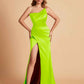 Elegant Silky Satin Mermaid One Shoulder With Pleats Long Bridesmaid Dresses