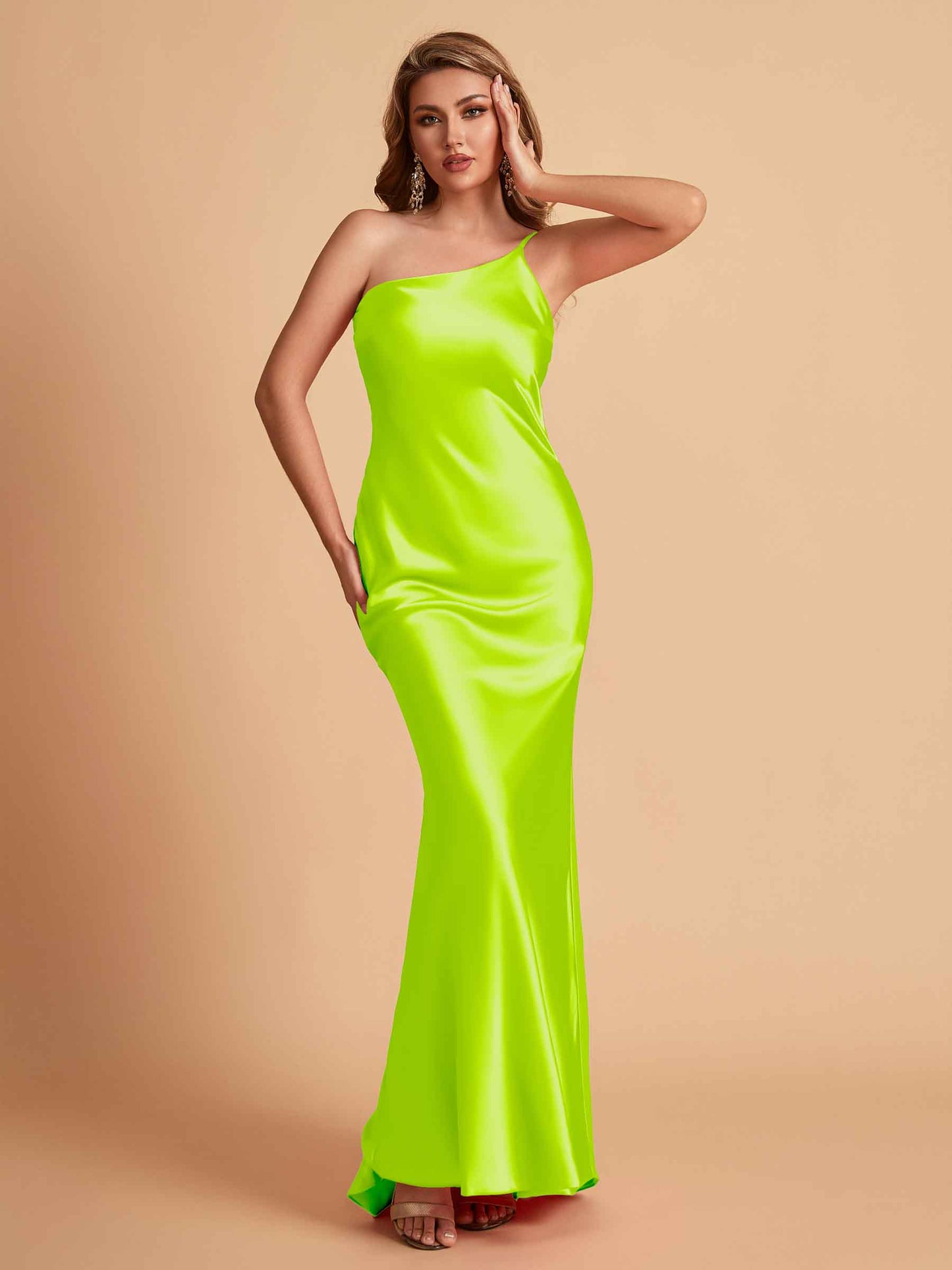 Sexy Silky Satin Sheath One Shoulder Comfy Long Bridesmaid Dresses