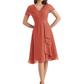 Mother of the Bride Dress Knee-Length V-Neck Chiffon Gown with Ruched Bodice