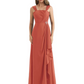 Square Neck Mother of the Bride Dress Floor-Length Chiffon Gown with Ruched Bodice