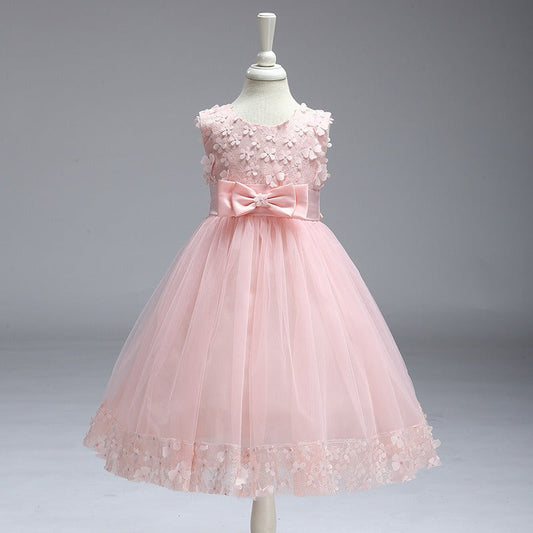 Flower Girls Satin Tulle Princess Pageant Dress for Wedding Kids Prom Ball Gowns