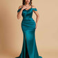 Sexy Soft Satin Mermaid Off Shoulder Side Slit Floor-Length Mermaid Bridesmaid Dresses