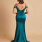 Sexy Soft Satin Mermaid Off Shoulder Side Slit Floor-Length Mermaid Bridesmaid Dresses