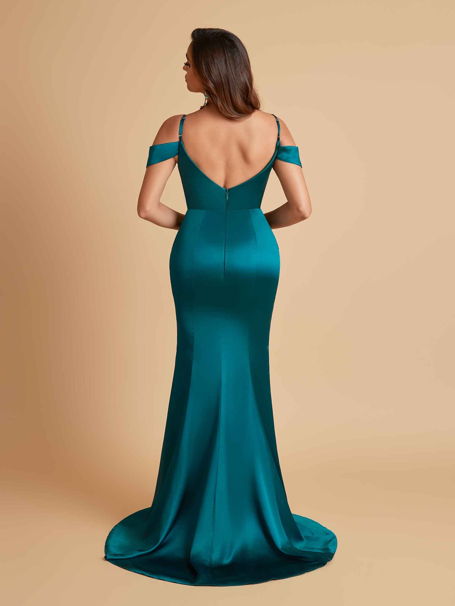 Sexy Soft Satin Mermaid Off Shoulder Side Slit Floor-Length Mermaid Bridesmaid Dresses