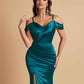 Sexy Soft Satin Mermaid Off Shoulder Side Slit Floor-Length Mermaid Bridesmaid Dresses