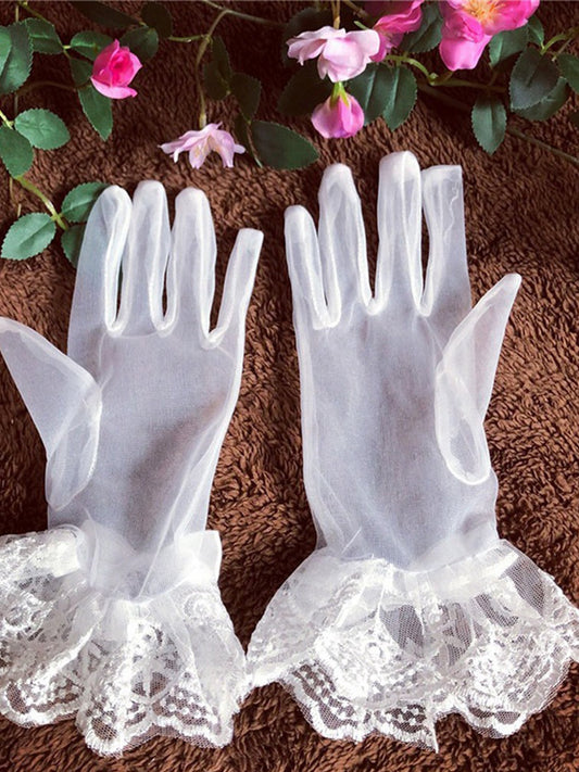 Elegant Versatile Lace Bow Short Bridal Gloves