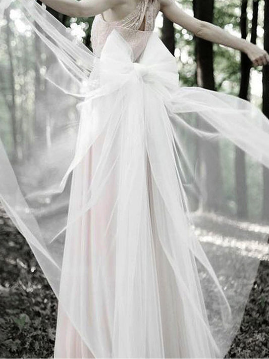 Elegant Tulle Bowknot For Woman with Long Train