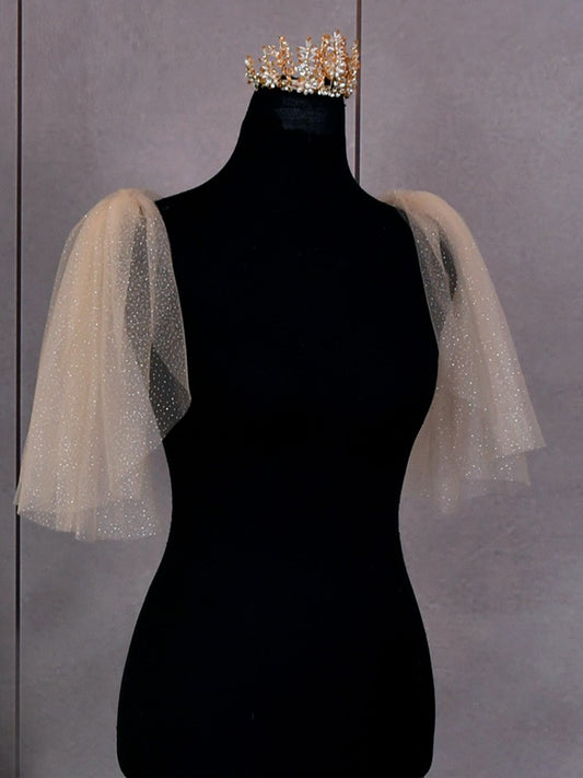 Sparkly Bronzing Long Tulle Simple Shoulder Gauze