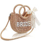 Straw Purse Handwoven Bag Rhinestone Letter Patches Bag Bachelorette Party Honeymoon Wedding Bridal Shower Bag