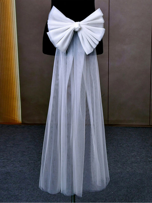 Elegant Tulle Bowknot For Woman with Long Train