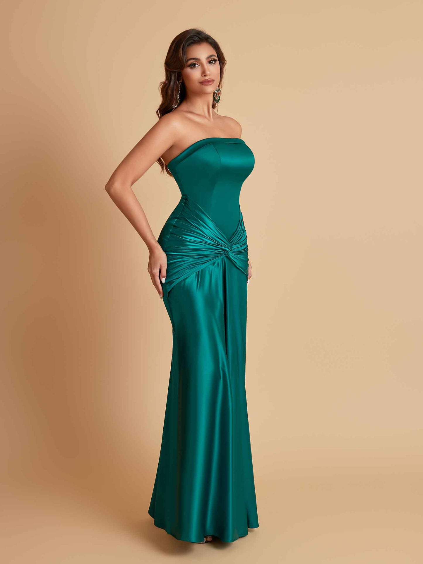 Sexy Soft Satin Mermaid Strapless Floor-Length Mermaid Bridesmaid Dresses