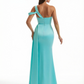 Sexy One Shoulder Mermaid Silky Satin Good Long Formal Dresses Side Slit