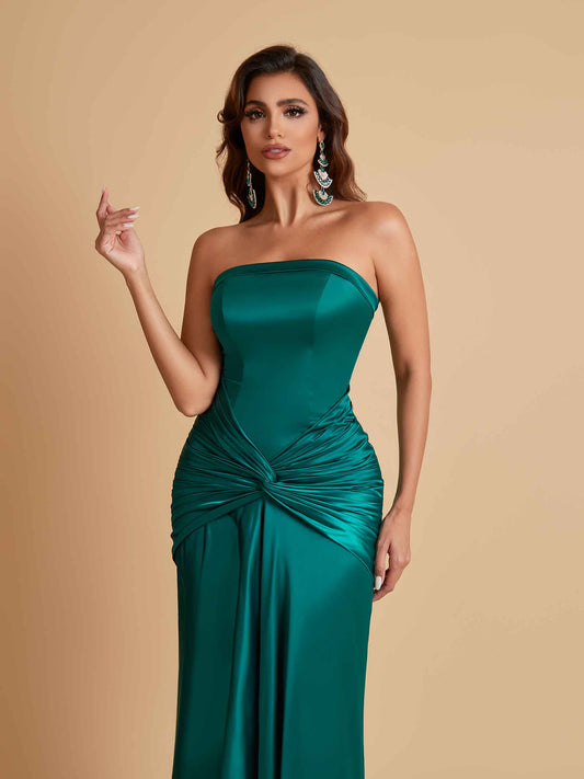 Sexy Soft Satin Mermaid Strapless Floor-Length Mermaid Bridesmaid Dresses
