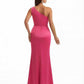 Sexy One Shoulder Sleeveless Ruched Mermaid Soft Satin Long Evening Dresses Side Slit
