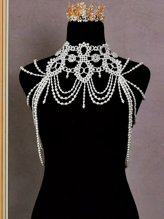 Exquisite Tassel Shoulder Chain Hand Beaded Pearl Shawl