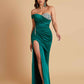 Sexy Soft Satin Mermaid One Shoulder Side Slit Floor-Length Mermaid Bridesmaid Dresses