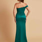 Sexy Soft Satin Mermaid One Shoulder Side Slit Floor-Length Mermaid Bridesmaid Dresses