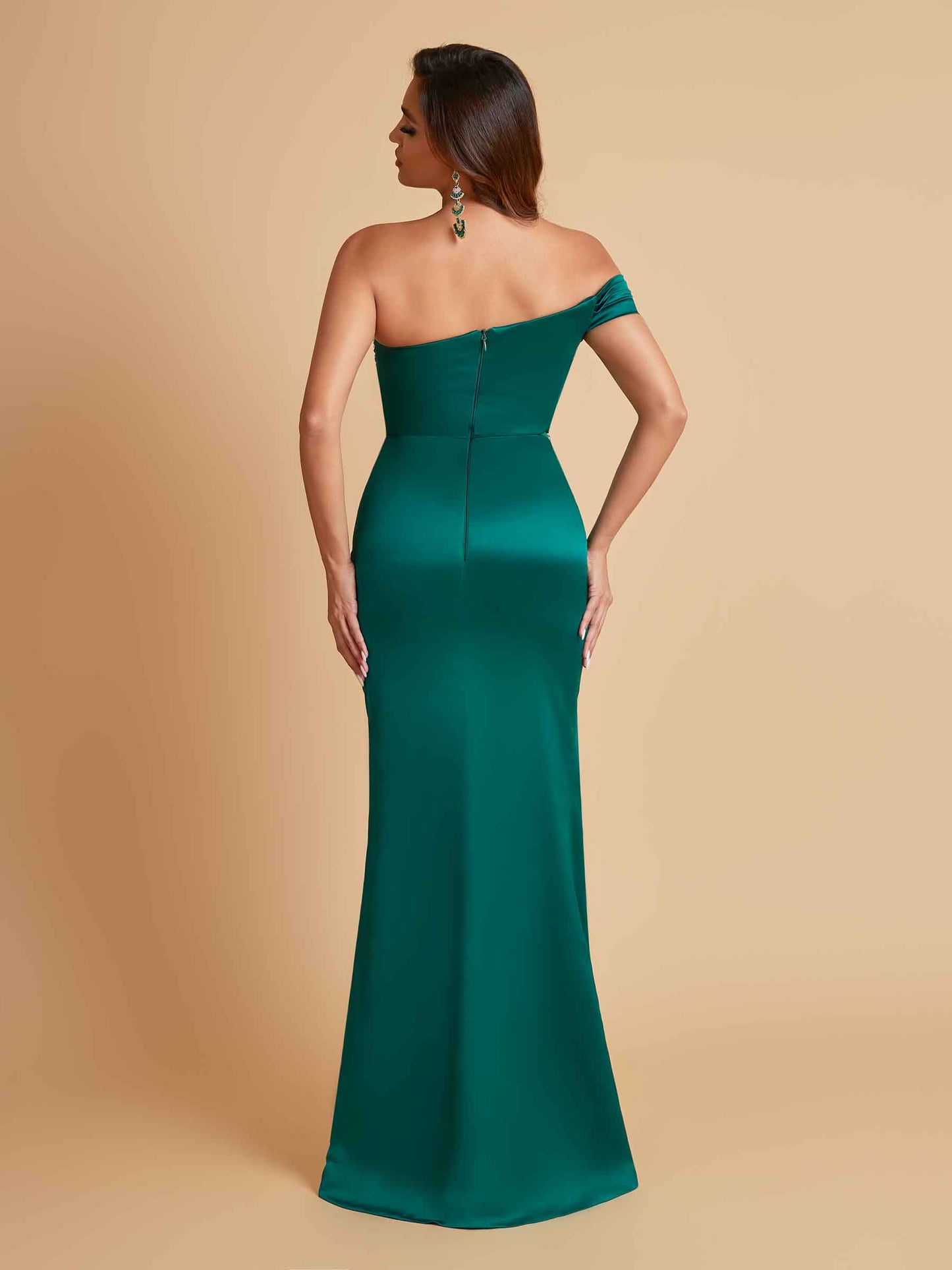 Sexy Soft Satin Mermaid One Shoulder Side Slit Floor-Length Mermaid Bridesmaid Dresses