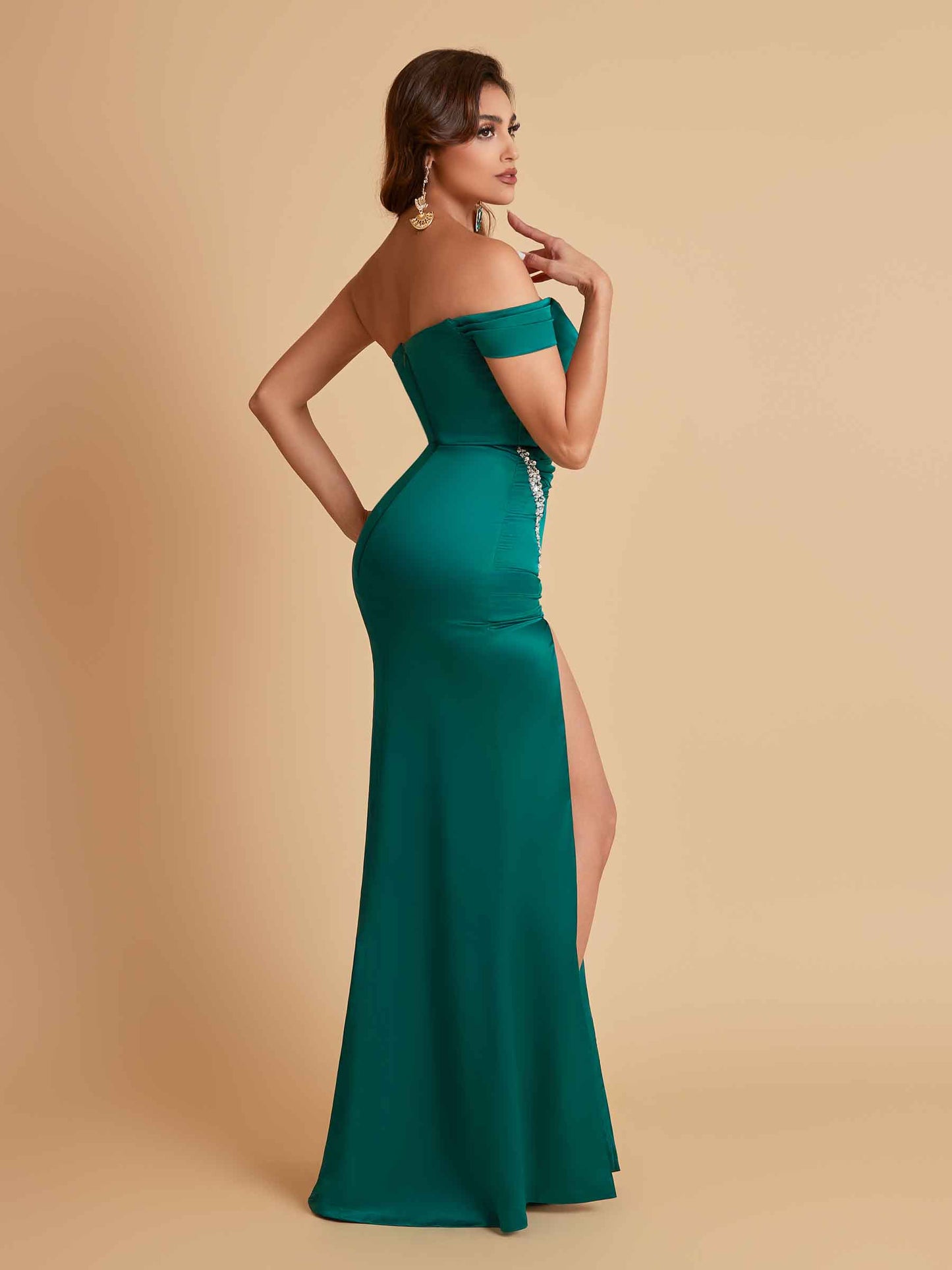 Sexy Soft Satin Mermaid One Shoulder Side Slit Floor-Length Mermaid Bridesmaid Dresses
