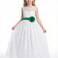 Lace A-Line Flower Girl Dress with Sleeveless Illusion Neckline and Floor Length Tulle Skirt