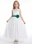 Lace A-Line Flower Girl Dress with Sleeveless Illusion Neckline and Floor Length Tulle Skirt