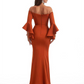 Elegant Bell Sleeves Off The Shoulder Mermaid Stretchy Crepe Long Evening Formal Dress