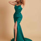 Sexy Spaghetti Straps V Neck Soft Satin Side Slit Floor-Length Mermaid Bridesmaid Dresses