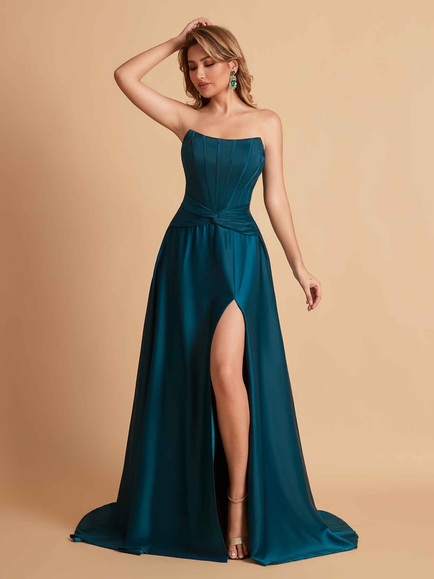 Elegant Satin Sweetheart A-Line Side Slit Floor Length Bridesmaid Dresses