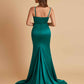 Sexy Spaghetti Straps V Neck Soft Satin Side Slit Floor-Length Mermaid Bridesmaid Dresses