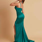 Sexy Spaghetti Straps V Neck Soft Satin Side Slit Floor-Length Mermaid Bridesmaid Dresses
