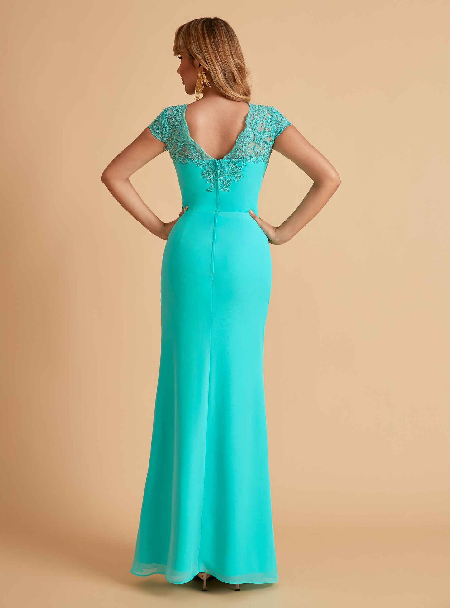 Elegant Mermaid Chiffon Cap Sleeves V-Neck Mother of the Brides Dresses Online