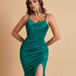 Sexy Spaghetti Straps V Neck Soft Satin Side Slit Floor-Length Mermaid Bridesmaid Dresses