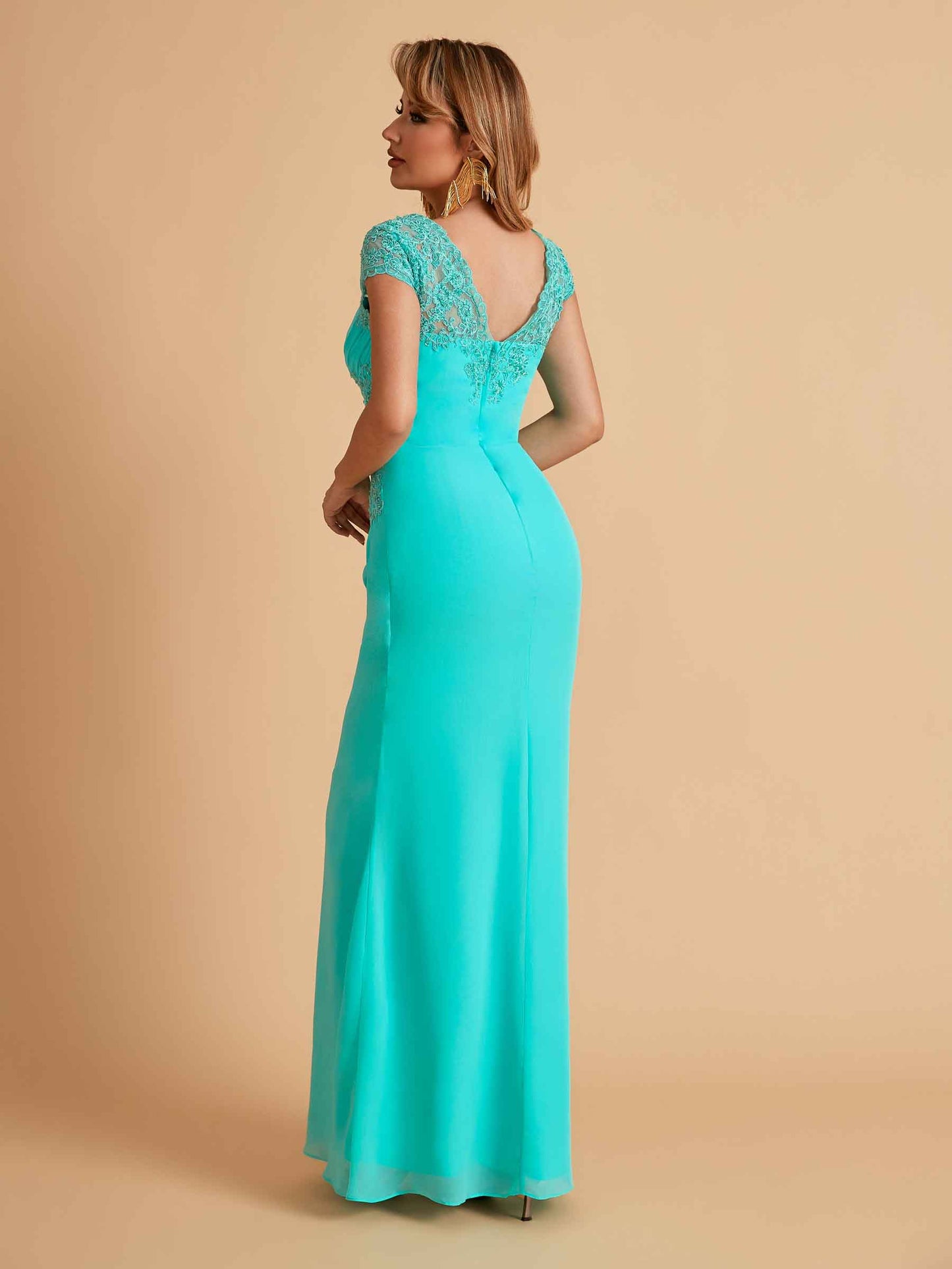 Elegant Mermaid Chiffon Cap Sleeves V-Neck Mother of the Brides Dresses Online