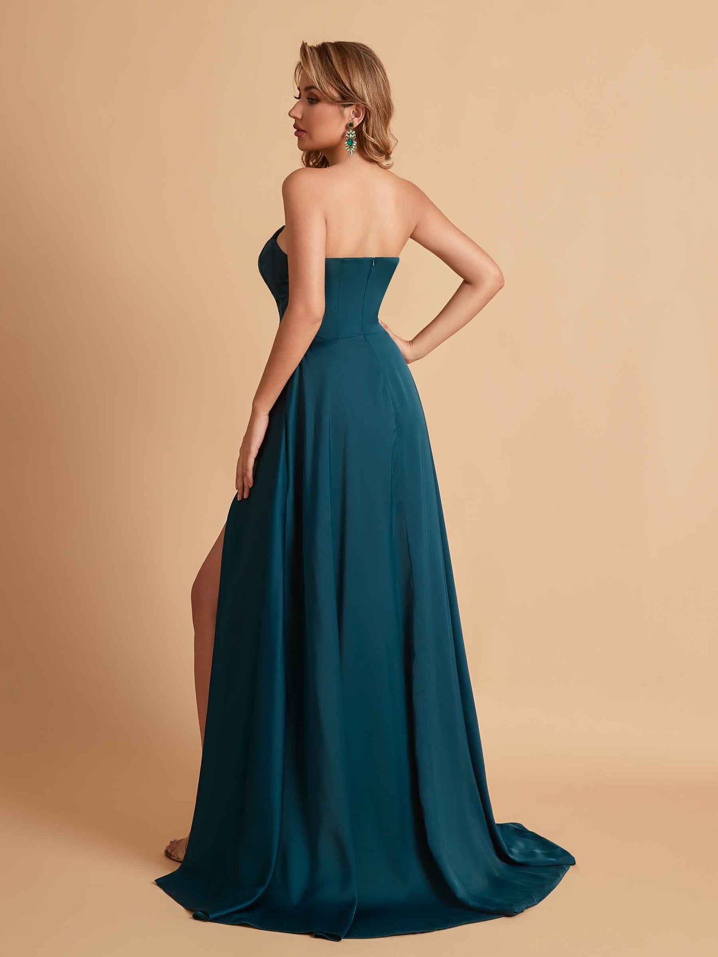 Elegant Satin Sweetheart A-Line Side Slit Floor Length Bridesmaid Dresses